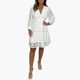 Women's Lace Midi Dress – V-Neck & Long Sleeves