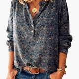 Women's Vintage Print Blouse – Button-Down, Long Sleeve & Collared