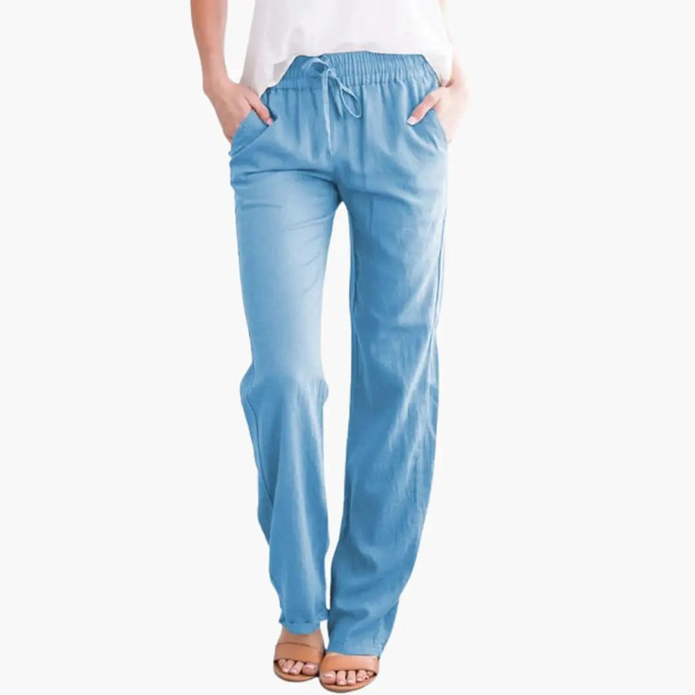 Women's Wide-Leg Pants – Elastic Waist, Side Pockets & Full-Length Hem