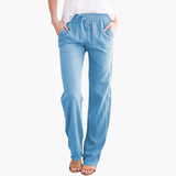 Women's Wide-Leg Pants – Elastic Waist, Side Pockets & Full-Length Hem