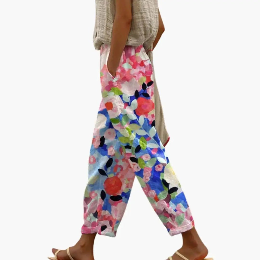 Women's Wide Leg Floral Pants – Pull-On, Full-Length & Pockets