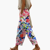 Women's Wide Leg Floral Pants – Pull-On, Full-Length & Pockets