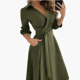 Women's Wrap Dress – Belted, Long Sleeve & Side Pockets