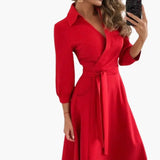 Women's Wrap Dress – Belted, Long Sleeve & Side Pockets