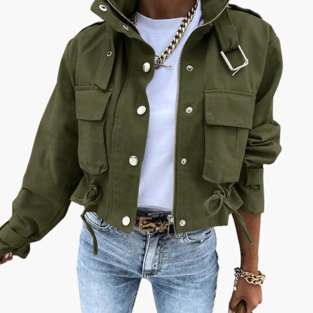Women's Bomber Jacket – Zip Closure, Ribbed Hem & Long Sleeve Design