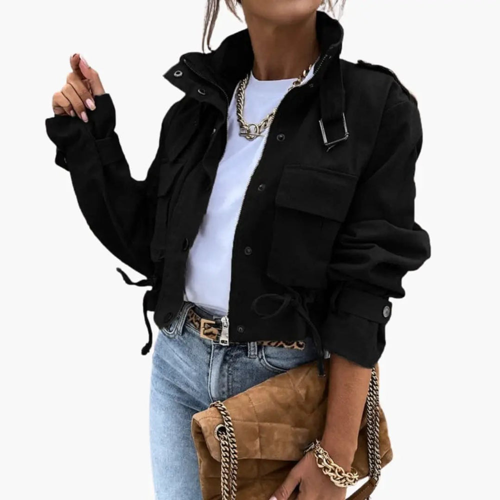 Women's Bomber Jacket – Zip Closure, Ribbed Hem & Long Sleeve Design