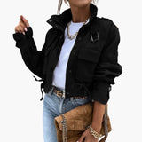 Women's Bomber Jacket – Zip Closure, Ribbed Hem & Long Sleeve Design