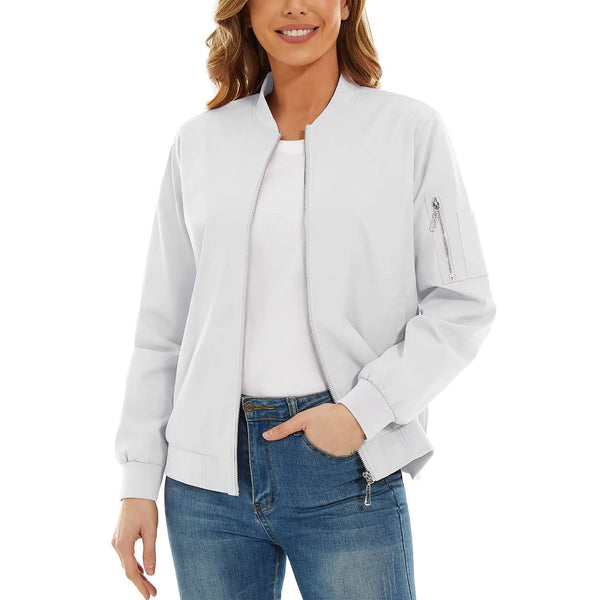 Women's Bomber Jacket with 3 Pockets Spring Windbreaker 0