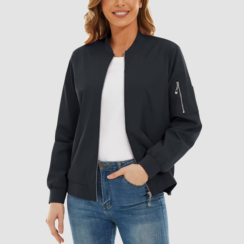 Women's Bomber Jacket with 3 Pockets Spring Windbreaker 12