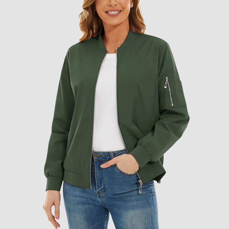 Women's Bomber Jacket with 3 Pockets Spring Windbreaker 14