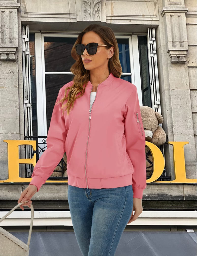 Women's Bomber Jacket with 3 Pockets Spring Windbreaker 2