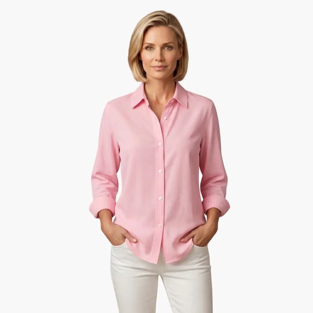 Women’s Button-Down Blouse Collared Long Sleeve Loose Fit Shirt