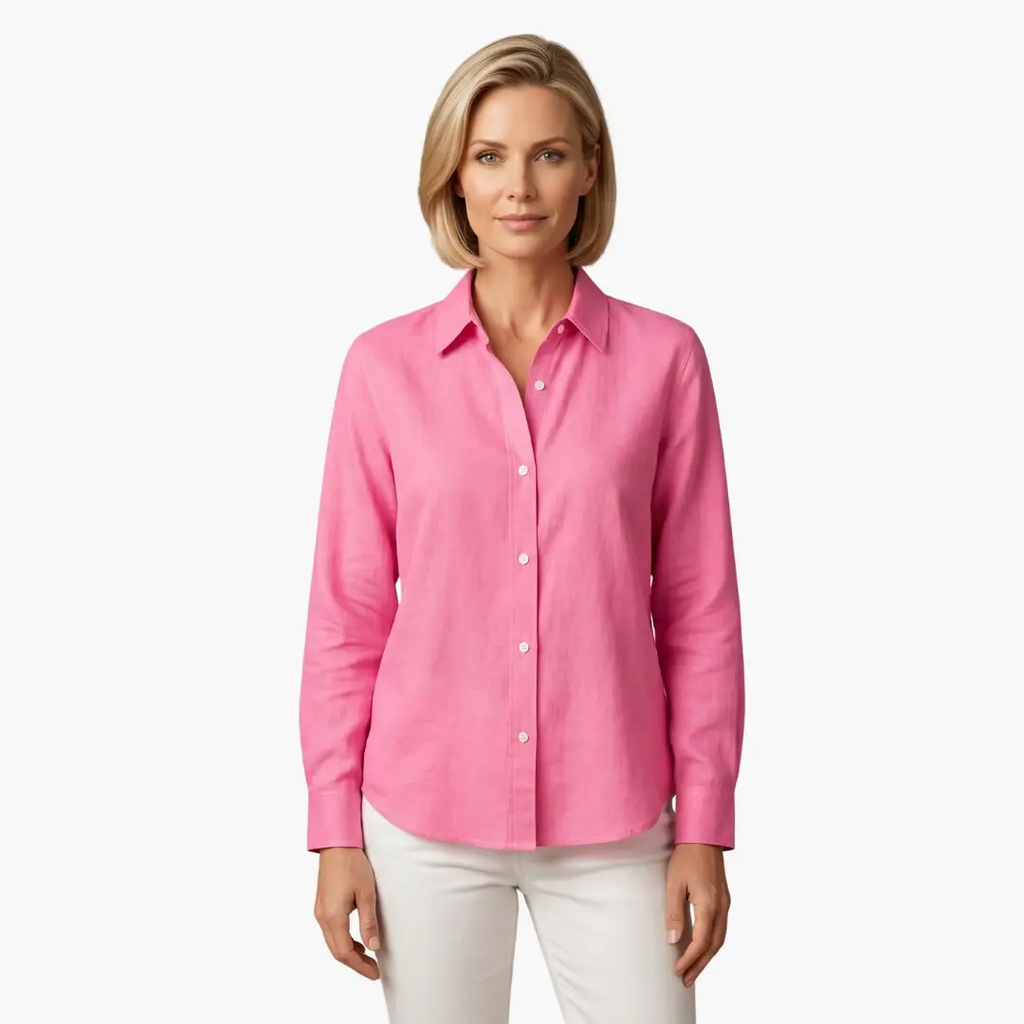 Women’s Button-Down Blouse Collared Long Sleeve Loose Fit Shirt