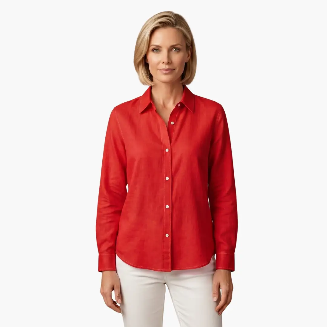 Women’s Button-Down Blouse Collared Long Sleeve Loose Fit Shirt