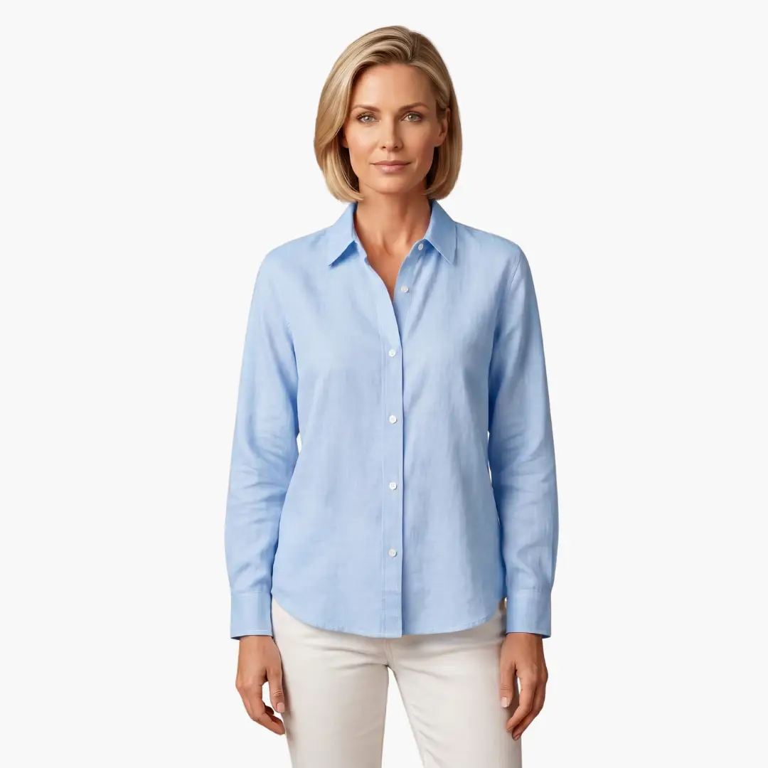 Women’s Button-Down Blouse Collared Long Sleeve Loose Fit Shirt