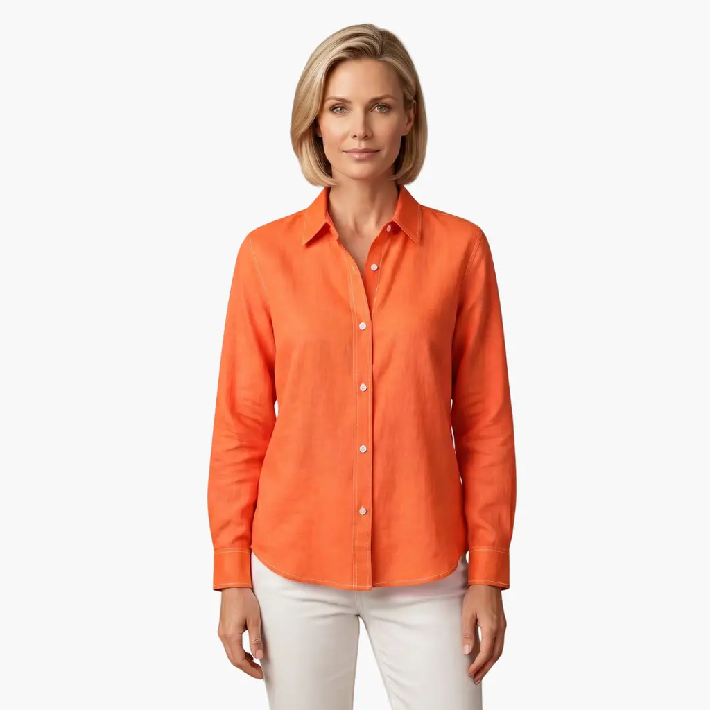 Women’s Button-Down Blouse Collared Long Sleeve Loose Fit Shirt