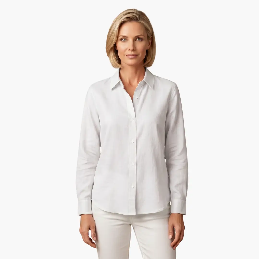 Women’s Button-Down Blouse Collared Long Sleeve Loose Fit Shirt