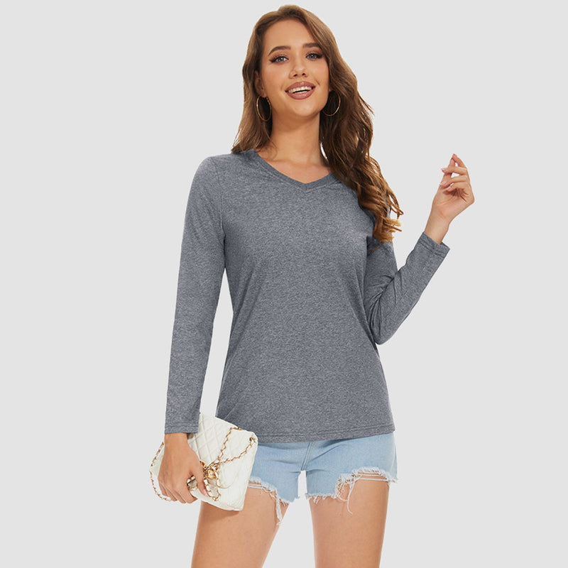 Women's Cotton V-Neck Long Sleeve Moisture-Wicking Shirt 15