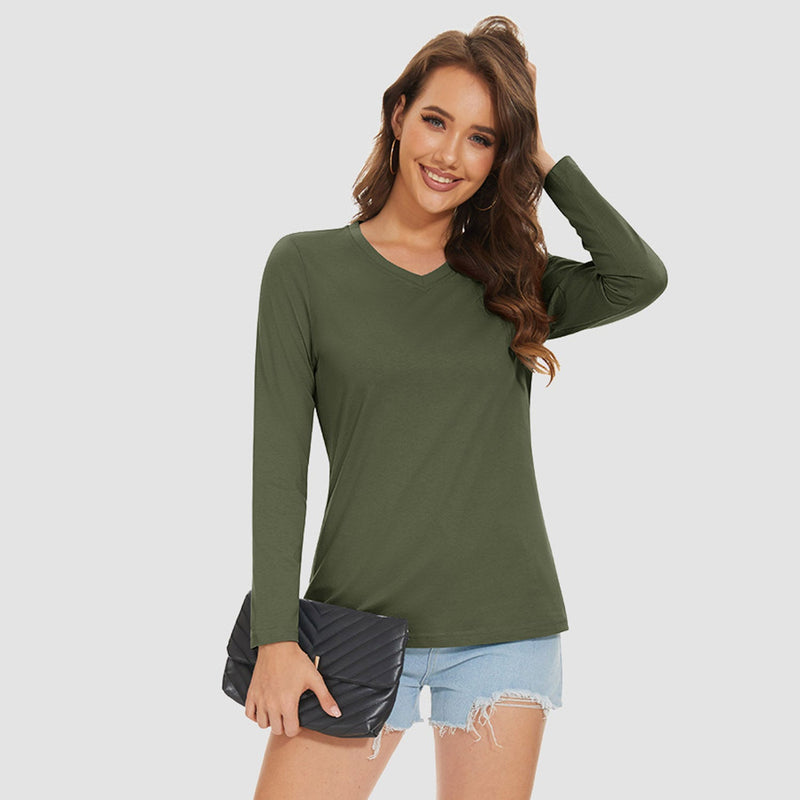 Women's Cotton V-Neck Long Sleeve Moisture-Wicking Shirt 17