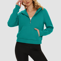 Women's Fleece Hoodie - Half Zip & Kangaroo Pocket 0