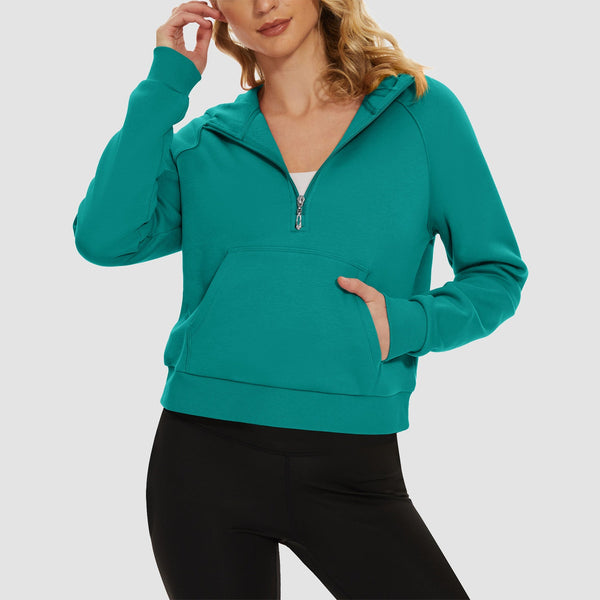 Women's Fleece Hoodie - Half Zip & Kangaroo Pocket 0