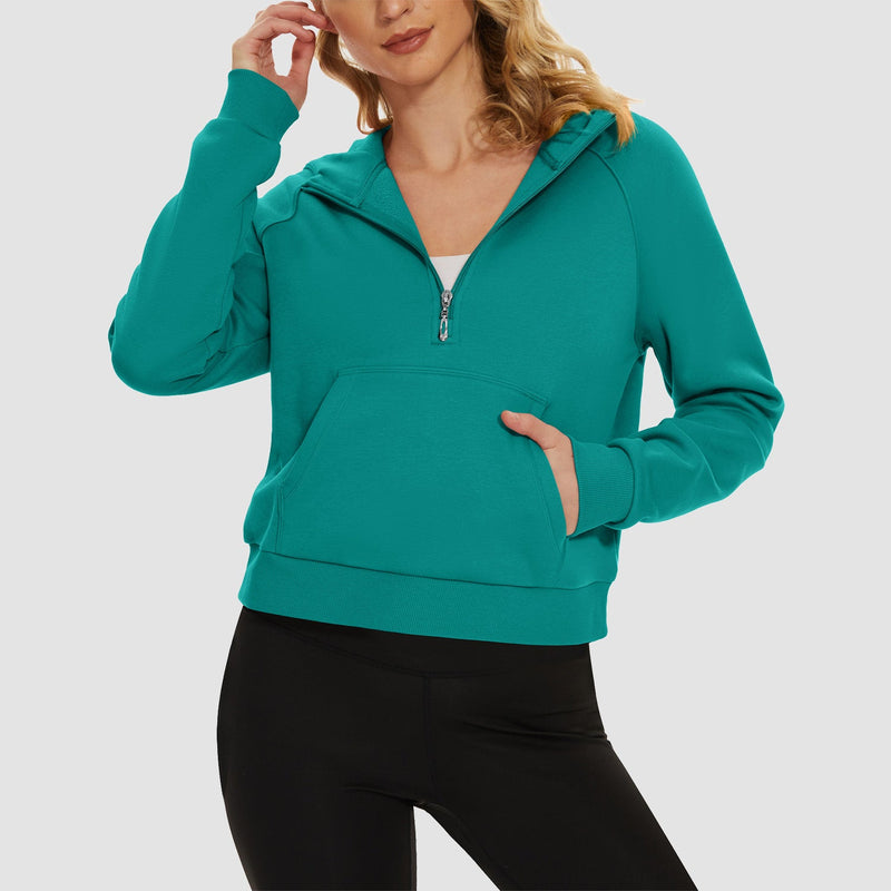 Women's Fleece Hoodie - Half Zip & Kangaroo Pocket 0