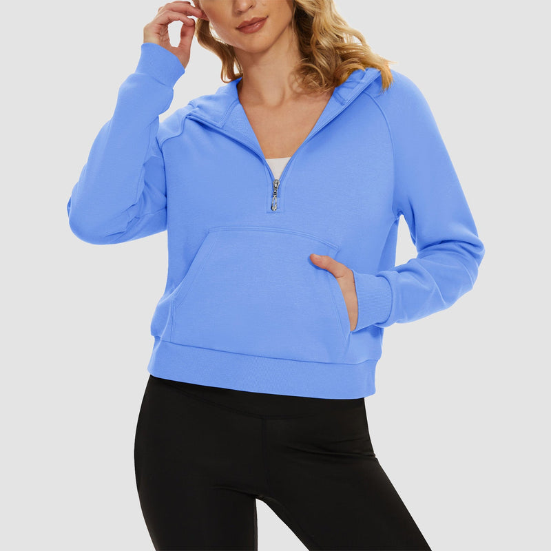 Women's Fleece Hoodie - Half Zip & Kangaroo Pocket 11