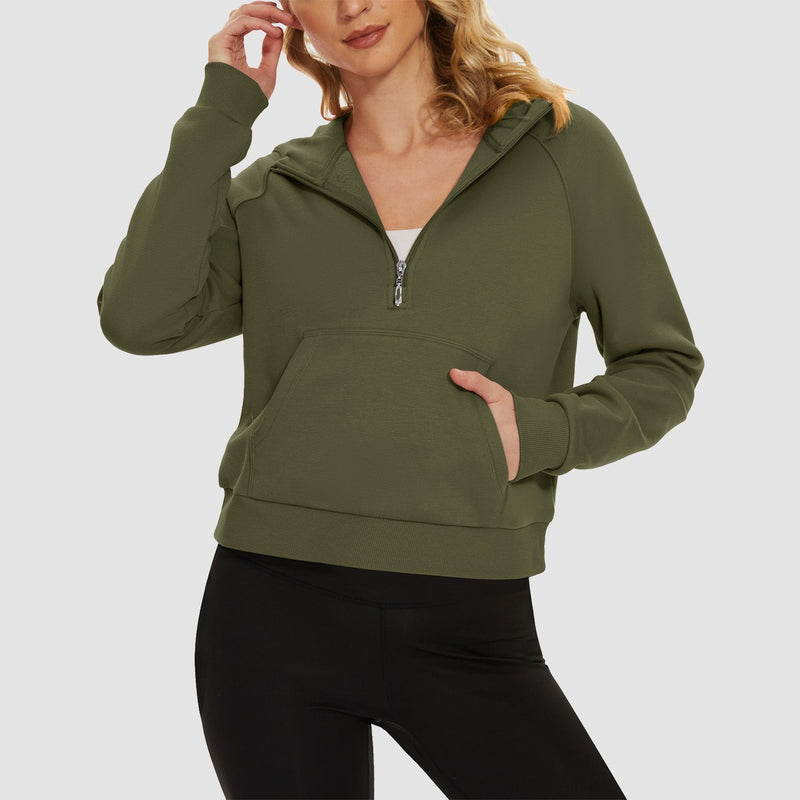 Women's Fleece Hoodie - Half Zip & Kangaroo Pocket 12