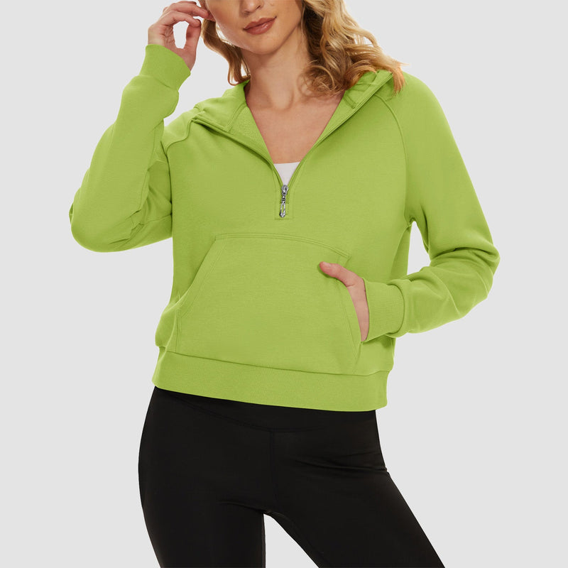 Women's Fleece Hoodie - Half Zip & Kangaroo Pocket 13