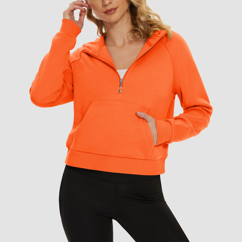 Women's Fleece Hoodie - Half Zip & Kangaroo Pocket 14