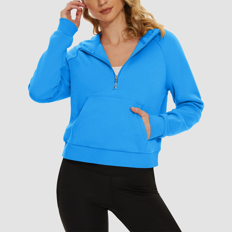 Women's Fleece Hoodie - Half Zip & Kangaroo Pocket 15