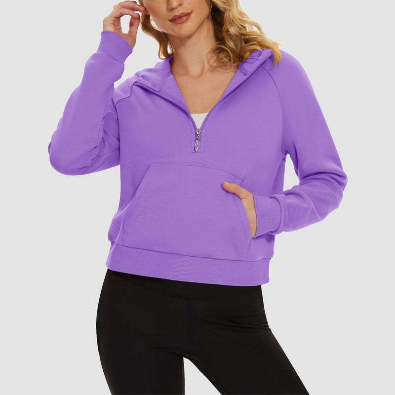 Women's Fleece Hoodie - Half Zip & Kangaroo Pocket 17