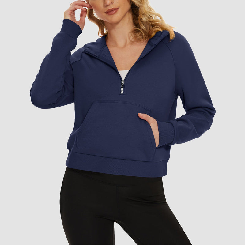Women's Fleece Hoodie - Half Zip & Kangaroo Pocket 18