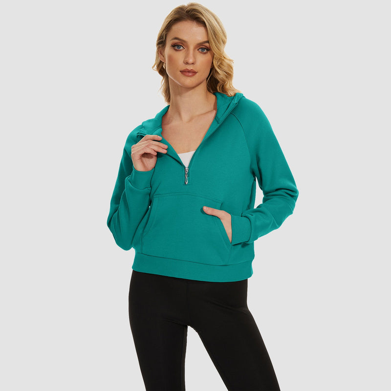 Women's Fleece Hoodie - Half Zip & Kangaroo Pocket 1