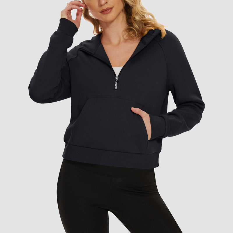 Women's Fleece Hoodie - Half Zip & Kangaroo Pocket 21