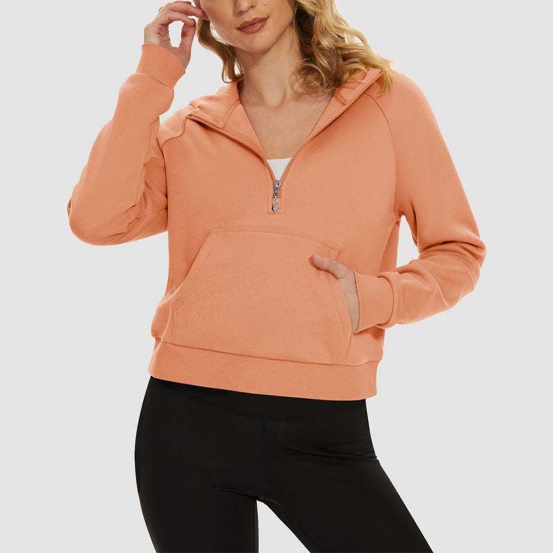Women's Fleece Hoodie - Half Zip & Kangaroo Pocket 22