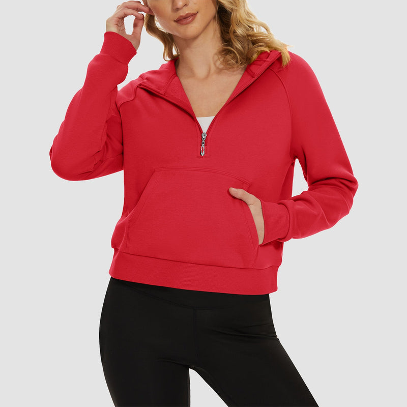 Women's Fleece Hoodie - Half Zip & Kangaroo Pocket 23