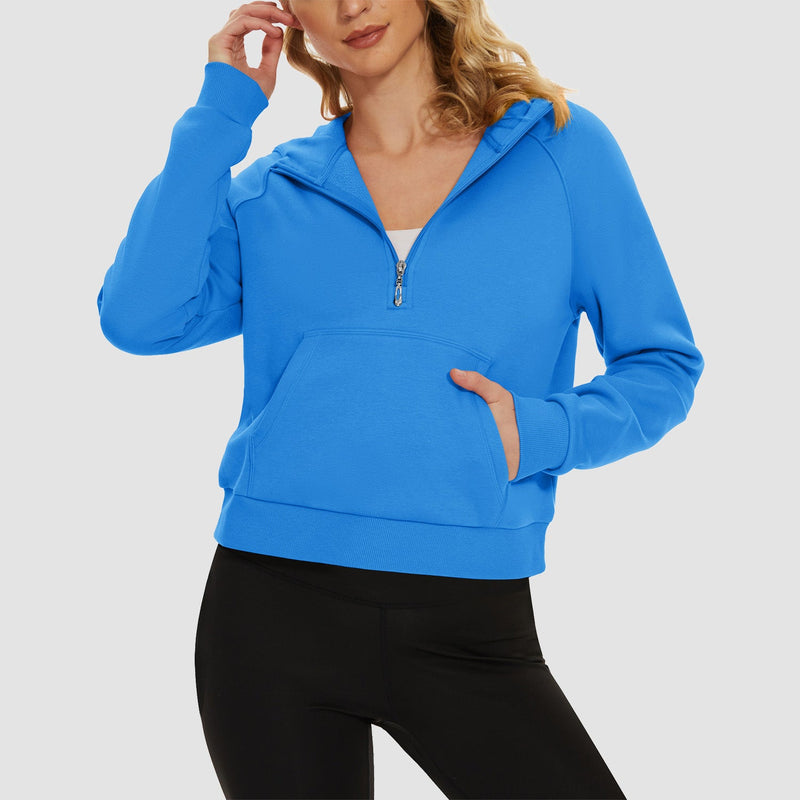 Women's Fleece Hoodie - Half Zip & Kangaroo Pocket 25
