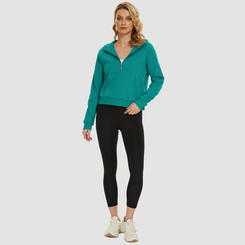 Women's Fleece Hoodie - Half Zip & Kangaroo Pocket 2
