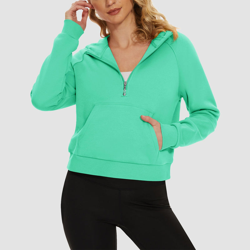 Women's Fleece Hoodie - Half Zip & Kangaroo Pocket 8