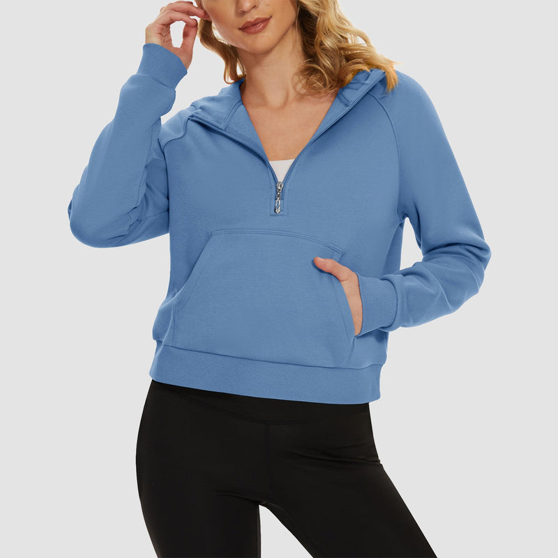 Women's Fleece Hoodie - Half Zip & Kangaroo Pocket 9