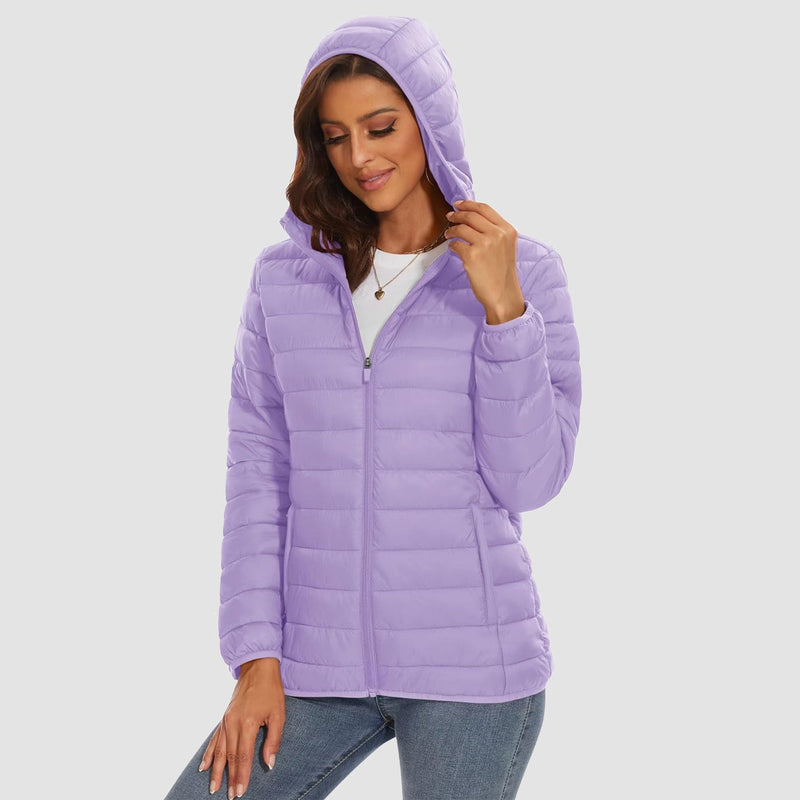 Women's Hooded Lightweight Puffer Jacket Full Zip Winter Coat 10