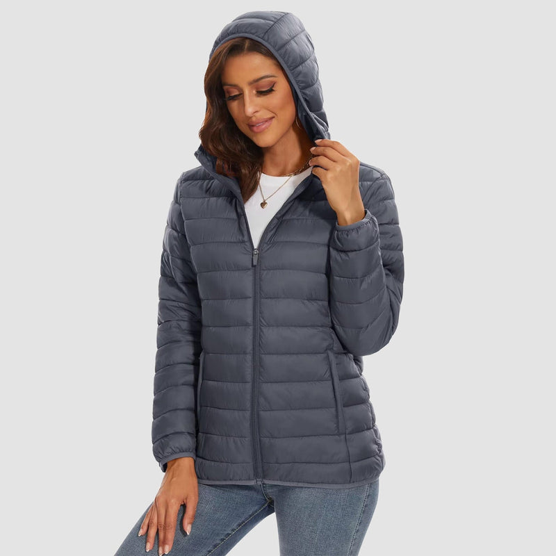 Women's Hooded Lightweight Puffer Jacket Full Zip Winter Coat 11