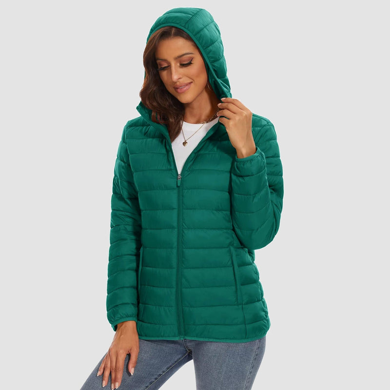 Women's Hooded Lightweight Puffer Jacket Full Zip Winter Coat 12