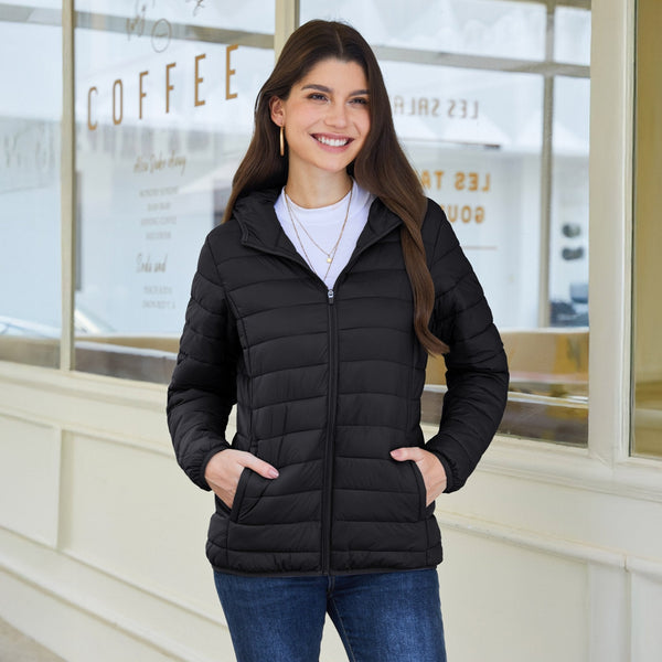 Women's Hooded Lightweight Puffer Jacket Full Zip Winter Coat 1