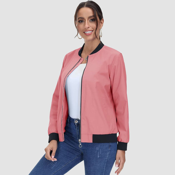 Women's Lightweight Bomber Jacket - Zip Front & Casual 0