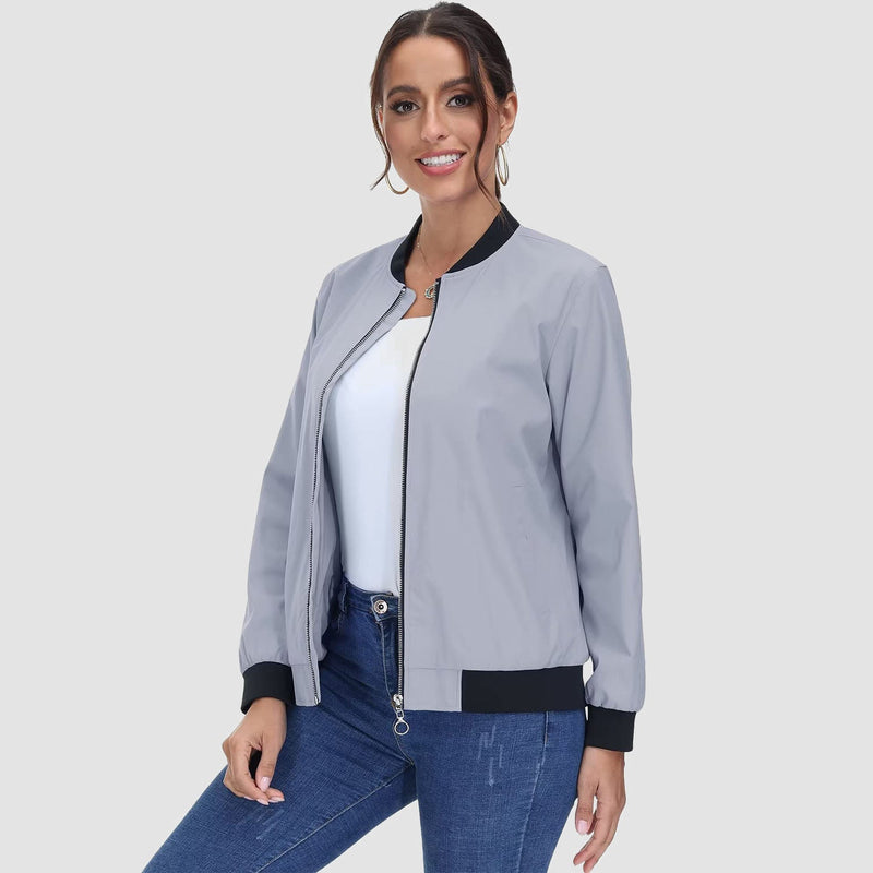 Women's Lightweight Bomber Jacket - Zip Front & Casual 10