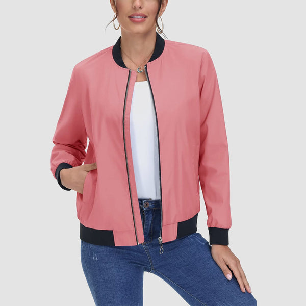 Women's Lightweight Bomber Jacket - Zip Front & Casual 1