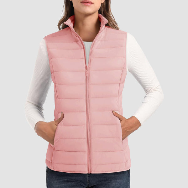Women's Lightweight Puffer Vest with 4 Pockets & Stand Collar 0