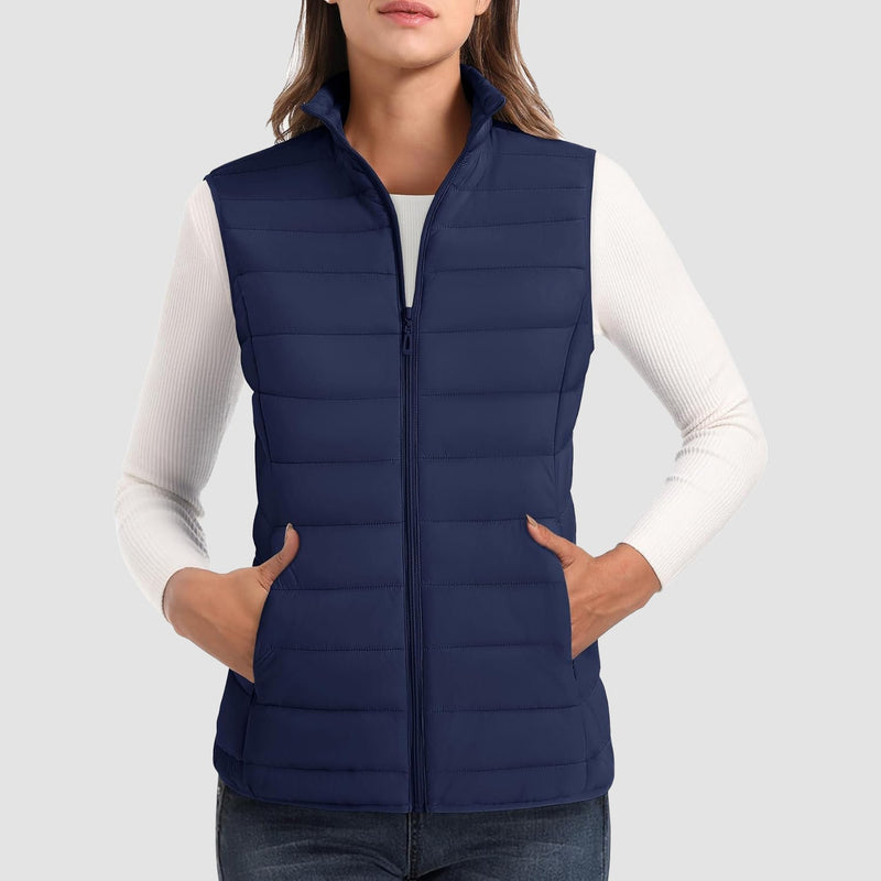 Women's Lightweight Puffer Vest with 4 Pockets & Stand Collar 10